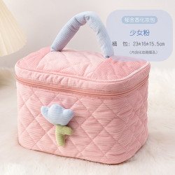 超大燈芯絨高顔值化妝包可攜式大容量高級感收納包可愛化妝品收納袋