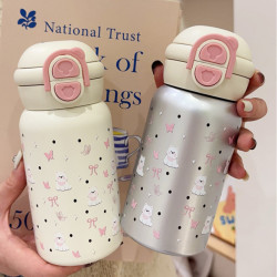 316不鏽鋼彈跳保溫杯雙飲水杯女生高顔值大容量可愛學生吸管杯子