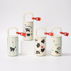 手提小貓保溫杯鎖杯316不鏽鋼高顔值卡通提手咖啡壺ins女生保溫杯