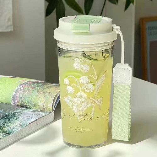 夏季鈴蘭高顔值吸琯杯女生可攜式隨行杯耐摔大容量雙飲辦公室水杯子