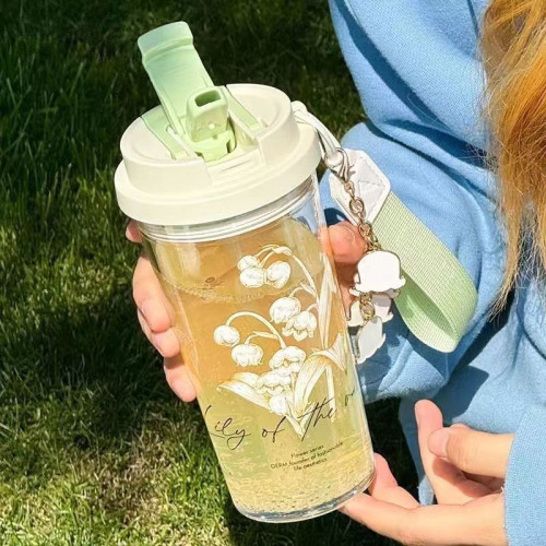 夏季鈴蘭高顔值吸琯杯女生可攜式隨行杯耐摔大容量雙飲辦公室水杯子