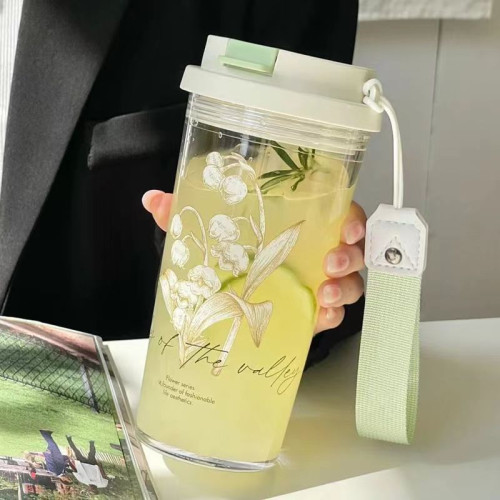 夏季鈴蘭高顔值吸琯杯女生可攜式隨行杯耐摔大容量雙飲辦公室水杯子