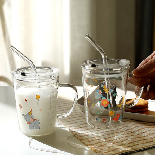 耐熱玻璃吸管杯卡通網紅哪吒兒童早餐牛奶杯大容量刻度杯 耐熱玻璃吸管杯卡通網紅哪吒兒童早餐牛奶杯大容量刻度杯