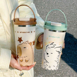 潮貝卡皮巴拉雙飲咖啡杯高顔值保溫杯情侶不鏽鋼杯子大容量隨手杯