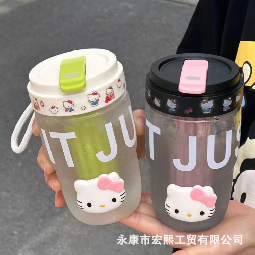 高顔值卡通水杯新款女生泡茶杯雙飲帶吸琯杯子學生可愛提手隨行杯