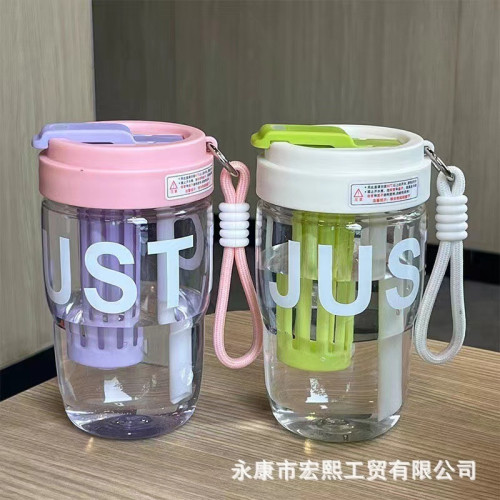 高顔值卡通水杯新款女生泡茶杯雙飲帶吸琯杯子學生可愛提手隨行杯