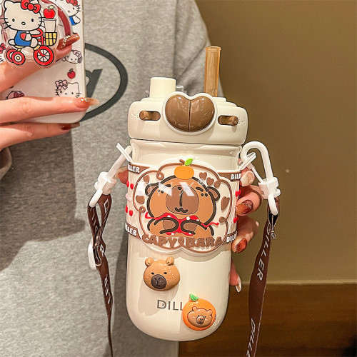 2024新款卡皮巴拉316不鏽鋼吸管保溫杯女學生上學專用可攜式水杯子 2024新款卡皮巴拉316不鏽鋼吸管保溫杯女學生上學專用可攜式水杯子