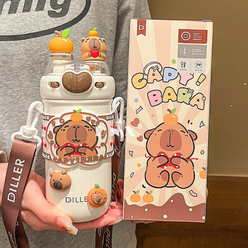 2024新款卡皮巴拉316不鏽鋼吸管保溫杯女學生上學專用可攜式水杯子 2024新款卡皮巴拉316不鏽鋼吸管保溫杯女學生上學專用可攜式水杯子