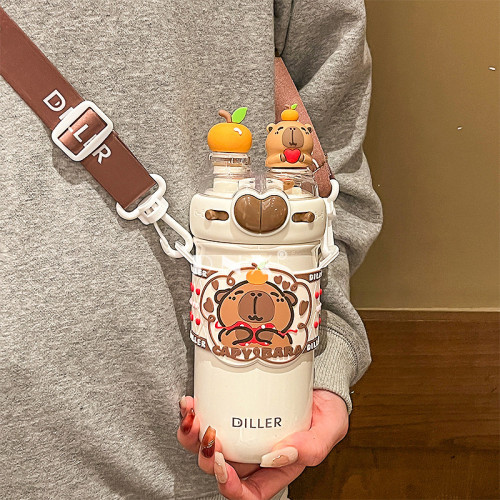 2024新款卡皮巴拉316不鏽鋼吸管保溫杯女學生上學專用可攜式水杯子 2024新款卡皮巴拉316不鏽鋼吸管保溫杯女學生上學專用可攜式水杯子