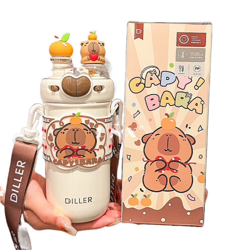 2024新款卡皮巴拉316不鏽鋼吸管保溫杯女學生上學專用可攜式水杯子 2024新款卡皮巴拉316不鏽鋼吸管保溫杯女學生上學專用可攜式水杯子