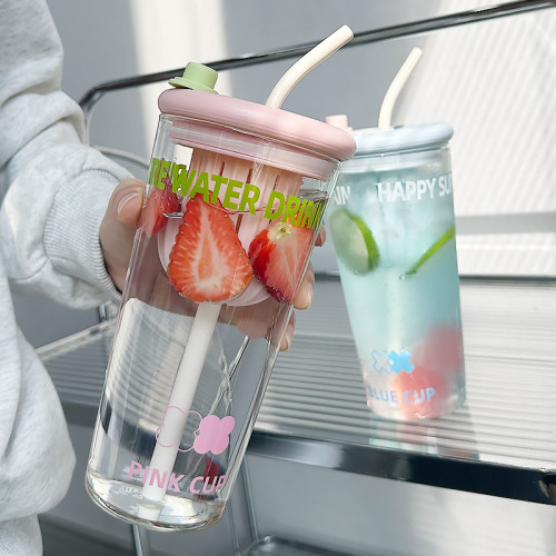 水杯2024新款女玻璃杯高顔值茶水分離泡茶杯耐高溫家用帶吸管杯子