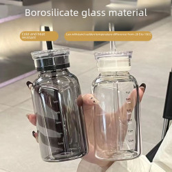 高顔值玻璃杯雙蓋耐高溫可攜式吸管杯子高級感ins水杯隨手杯女