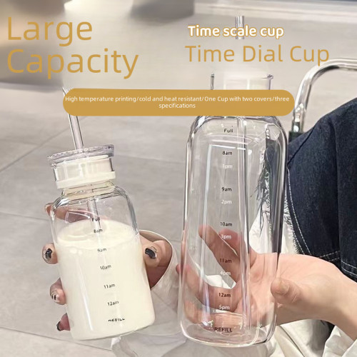 高顔值玻璃杯雙蓋耐高溫可攜式吸管杯子高級感ins水杯隨手杯女 高顔值玻璃杯雙蓋耐高溫可攜式吸管杯子高級感ins水杯隨手杯女