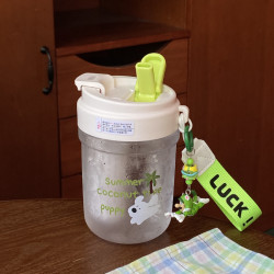 夏季椰樹小狗密封吸管杯塑膠杯 耐高溫無異味Tritan禮物茶水分離