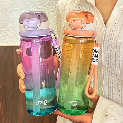 簡約水杯新款運動高顔值塑膠水瓶漸變色可攜式學生夏天女生吸管杯 簡約水杯新款運動高顔值塑膠水瓶漸變色可攜式學生夏天女生吸管杯