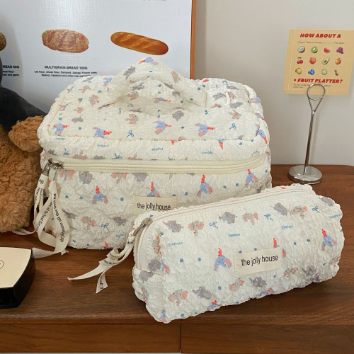 卡通小象化妝包女2024新款泡泡紋理大容量學生化妝品收納包手提包 卡通小象化妝包女2024新款泡泡紋理大容量學生化妝品收納包手提包