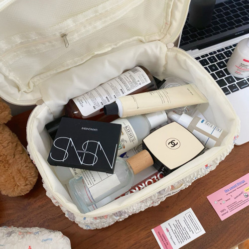 卡通小象化妝包女2024新款泡泡紋理大容量學生化妝品收納包手提包 卡通小象化妝包女2024新款泡泡紋理大容量學生化妝品收納包手提包