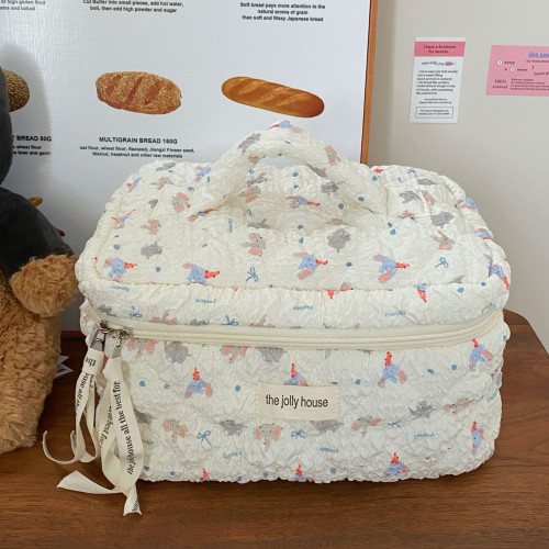 卡通小象化妝包女2024新款泡泡紋理大容量學生化妝品收納包手提包 卡通小象化妝包女2024新款泡泡紋理大容量學生化妝品收納包手提包