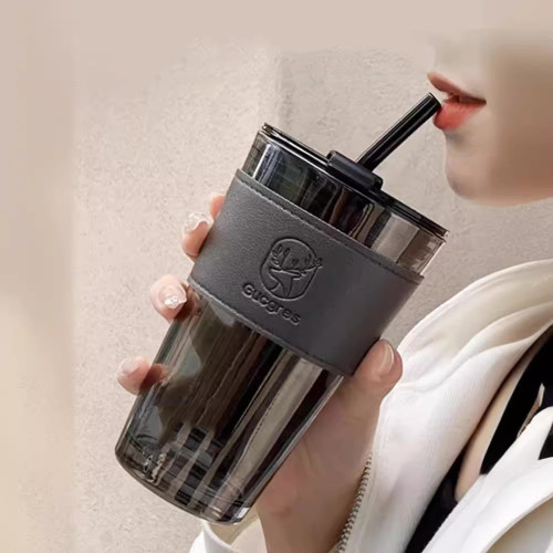 高顔值小鹿杯套吸琯杯雙飲杯辦公室大容量玻璃水杯福利小禮品杯子
