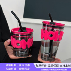 新款ins字母竹節杯高顔值網紅創意禮品杯玻璃吸琯水杯可攜式咖啡杯