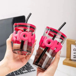高顔值夏季直筒字母杯吸琯杯情侶學生水杯開業禮品廣告家用杯子