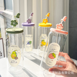 吸琯玻璃杯高顔值情侶杯子大容量水杯可攜式咖啡杯子女生夏季可樂杯