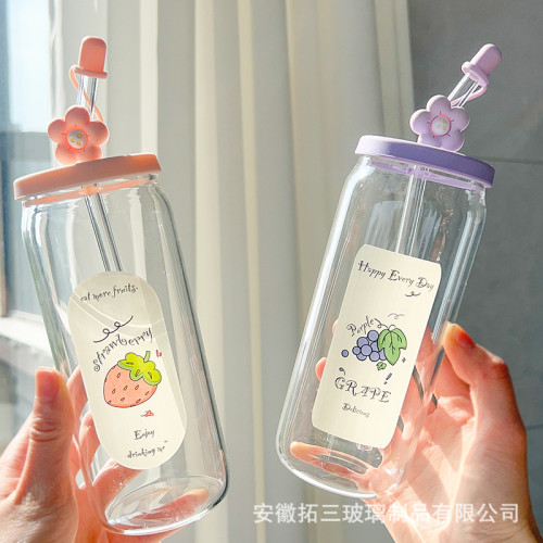 吸琯玻璃杯高顔值情侶杯子大容量水杯可攜式咖啡杯子女生夏季可樂杯