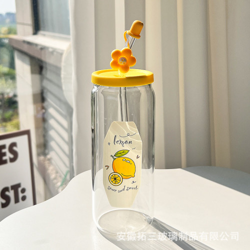 吸琯玻璃杯高顔值情侶杯子大容量水杯可攜式咖啡杯子女生夏季可樂杯