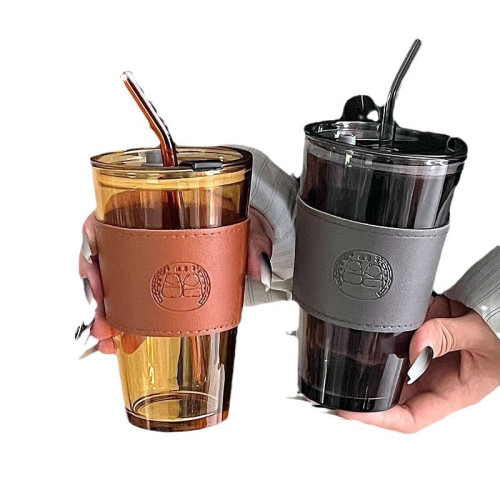 竹節杯吸琯吸水杯女熊貓玻璃杯大容量隔熱果汁飲料咖啡杯