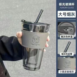 ins大容量簡約玻璃杯家用雙飲吸琯水杯夏季高顔值網紅咖啡杯子