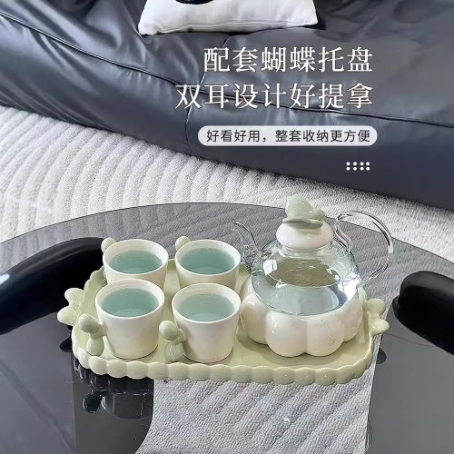 蝴蝶結花陶瓷茶具套裝精緻下午茶茶壺茶杯組合秋冬果茶高顔值水壺
