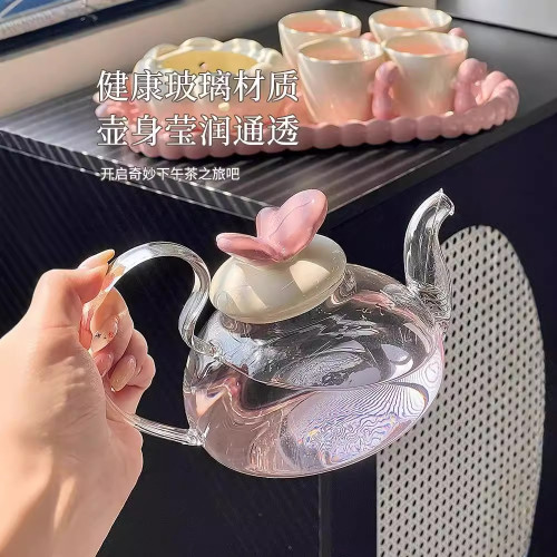 蝴蝶結花陶瓷茶具套裝精緻下午茶茶壺茶杯組合秋冬果茶高顔值水壺