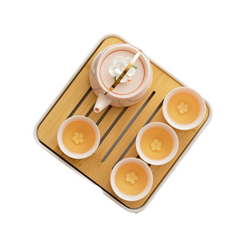 粉色捏花提梁壺功夫茶具套裝一壺四杯帶茶盤小套女生簡約泡茶杯壺 粉色捏花提梁壺功夫茶具套裝一壺四杯帶茶盤小套女生簡約泡茶杯壺