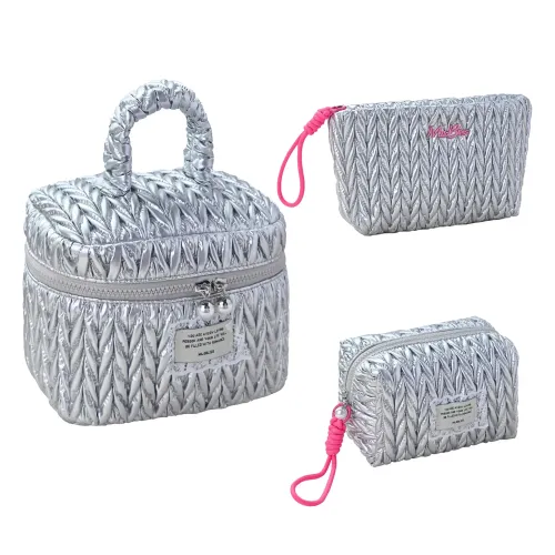 新款個性ins風大容量銀色化妝包大容量手提收納包高級感羽絨質感 新款個性ins風大容量銀色化妝包大容量手提收納包高級感羽絨質感