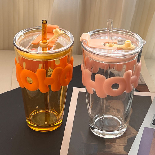 高顔值北極光字母玫紅套竹節杯雙飲吸琯水杯可攜式咖啡杯子店慶禮品