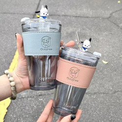 北極光玻璃杯高顔值吸琯咖啡杯可攜式小衆新款網紅情侶喝水杯子