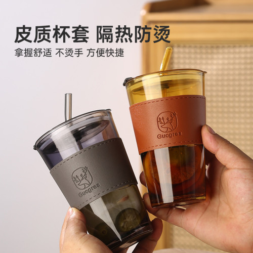 玻璃杯咖啡杯伴手禮杯子禮品廣告水杯吸琯杯水杯高顔值
