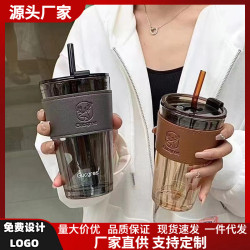 高顔值小鹿杯ins風玻璃水杯伴手禮品杯子竹節杯咖啡飲料吸琯杯子