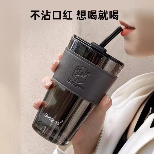 高顔值小鹿杯ins風玻璃水杯伴手禮品杯子竹節杯咖啡飲料吸琯杯子