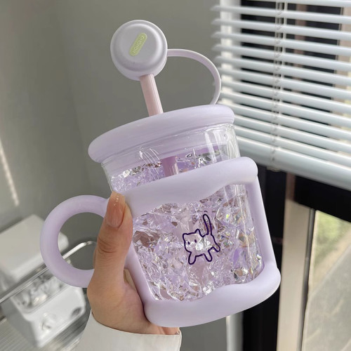 玻璃杯家用馬克杯可愛耐熱水杯女生吸管帶勺蓋辦公室早餐咖啡杯子 玻璃杯家用馬克杯可愛耐熱水杯女生吸管帶勺蓋辦公室早餐咖啡杯子