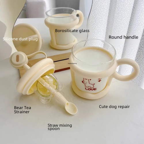 玻璃杯家用馬克杯可愛耐熱水杯女生吸管帶勺蓋辦公室早餐咖啡杯子 玻璃杯家用馬克杯可愛耐熱水杯女生吸管帶勺蓋辦公室早餐咖啡杯子