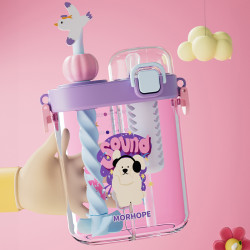 水杯夏季兒童水壺學生上學專用分格雙飲杯高顔值卡通攪拌杯吸管杯