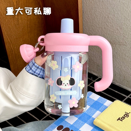 水杯玻璃杯女生2024新款夏季高顔值帶把手辦公室泡茶可愛吸管杯子 水杯玻璃杯女生2024新款夏季高顔值帶把手辦公室泡茶可愛吸管杯子