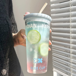 玻璃水杯女茶水分離泡茶杯新款2024吸管杯家用喝水大容量果汁杯子