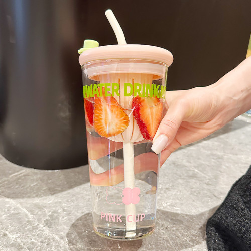 玻璃水杯女茶水分離泡茶杯新款2024吸管杯家用喝水大容量果汁杯子