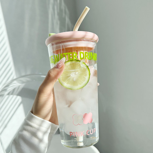 玻璃水杯女茶水分離泡茶杯新款2024吸管杯家用喝水大容量果汁杯子