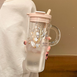 大容量玻璃杯2024新款水杯女生高顔值吸管杯辦公室茶葉分離杯夏季