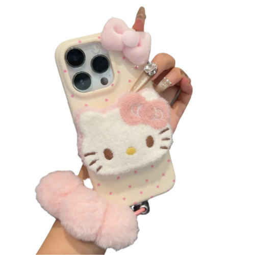 毛絨KT貓蘋果16ProMax手機殼iPhone15Pro新款13女12軟套14手繩XR 毛絨KT貓蘋果16ProMax手機殼iPhone15Pro新款13女12軟套14手繩XR