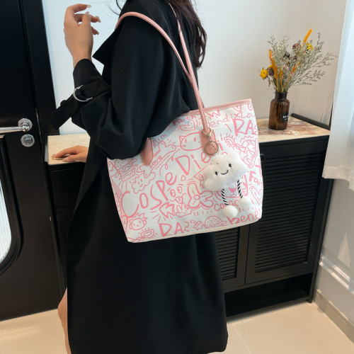 塗鴉帆布包包女2024新款休閒單肩包百搭大容量學生上課通勤托特包 塗鴉帆布包包女2024新款休閒單肩包百搭大容量學生上課通勤托特包