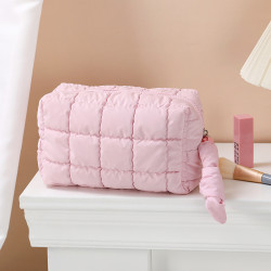 簡約ins風羽絨化妝包女小可攜式旅行手提大容量高級感填充棉收納包